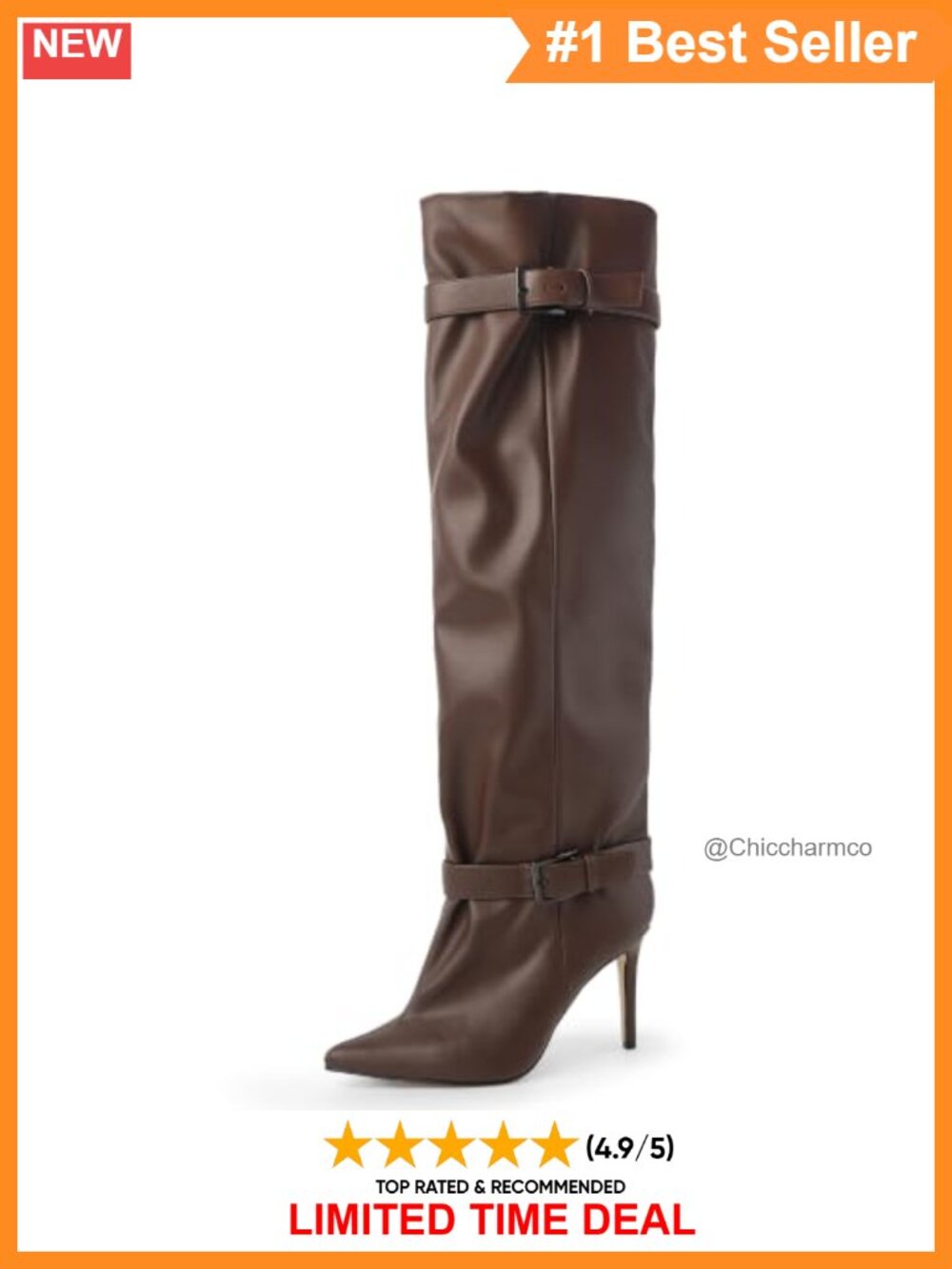 Faux Leather Over the Knee Stiletto Boots Pointed Toe Buckle Strap Tall Boots